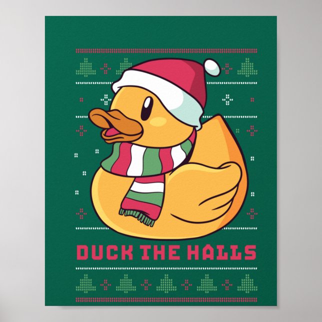 Poster Pato Engraçado e Bonito Faz Feliz Pato De Natal O  (Frente)