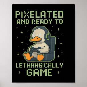 Poster Pato Gamer Pixelado Retro Design Paródia Jogos 8-b