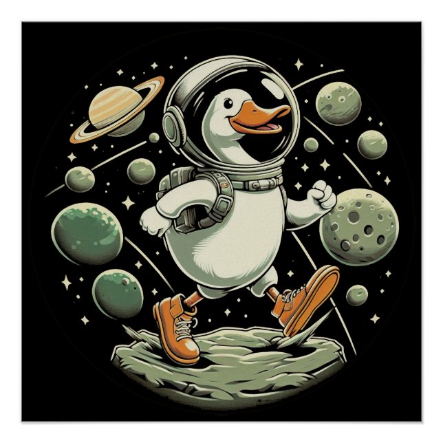 Póster Pato no espaço Poster brilhante (Frente)