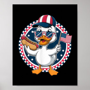 Poster Pato Patriótico Engraçado Bandeira Dos EUA Cachorr