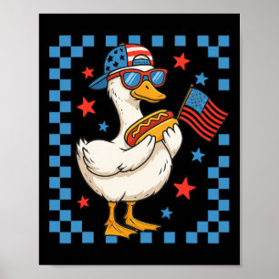 Poster Pato Patriótico Engraçado Bandeira Dos EUA Cachorr