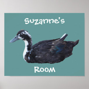 Poster Pato Preto Fofo Quarto de Crianças Personalizado  