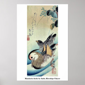 Poster Patos de mandarim por Ando, Hiroshige Ukiyoe