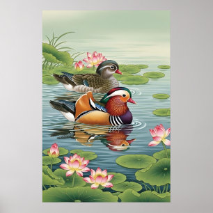 Poster Patos Mandarin Feng Shui Pintura - Amor e Harmonia