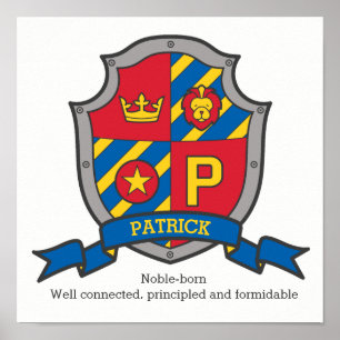 Póster Patrick boys name que significa heraldry shield le