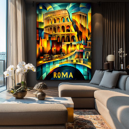 Poster Patrimônio Cubista de Roma – Coliseu Geométrico Mo