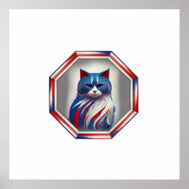 Poster Patriotic Red White & Blue Cat In Frame