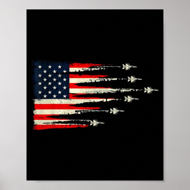 Poster Patriotic Red White Blue Usa Flag Fighter Jets 4th (Frente)