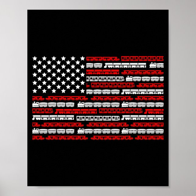 Poster Patriotic Trains Flag For Train Enthusiasts And Ho (Frente)