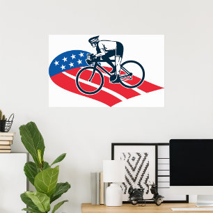 Poster Patriotic USA de ciclismo de bandeira americana em