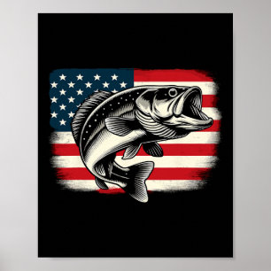 Poster Patriótica de Pesca de Peixes de Bandeira American