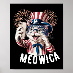 Poster Patriótica Meowica 4 de julho Cat American Flag Se
