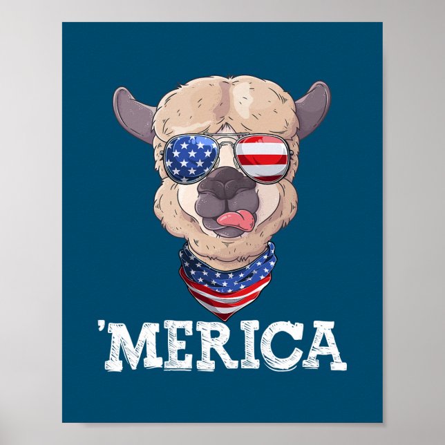 Poster Patriótica Merica EUA Flag Alpaca Sunglusses 4º (Frente)