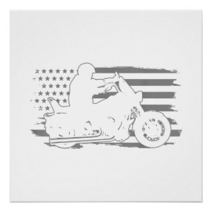 Póster Patriótica Motorcycle Vintage American Flag Biker