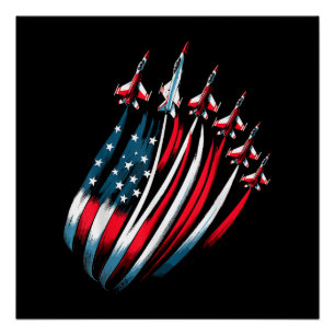 Póster Patriótica USA Flag Fighter Jets Boys 4 de julho