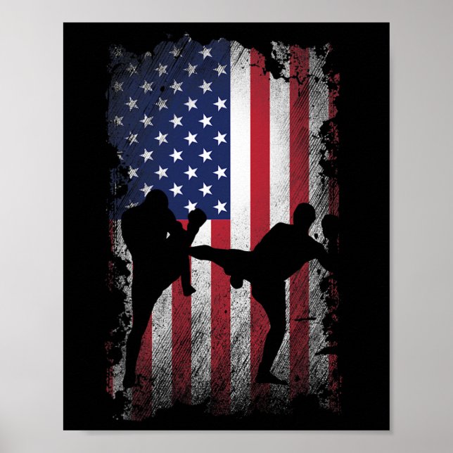 Poster Patriótico Afastado do Pavilhão Americano Boxando  (Frente)