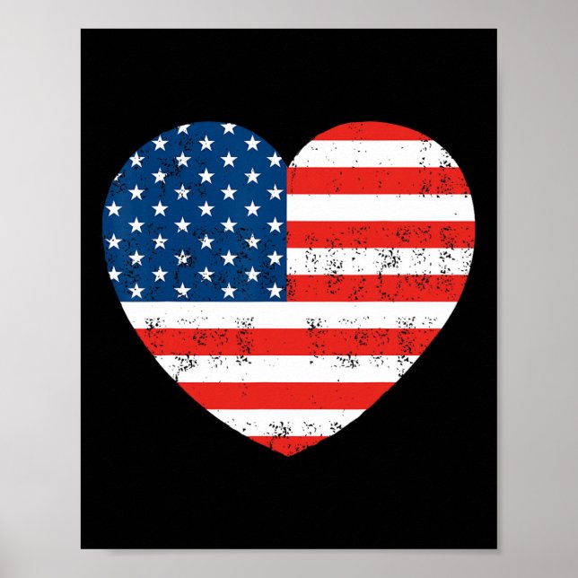 Poster Patriótico Americano Flag Heart 4 de julho dos EUA (Frente)
