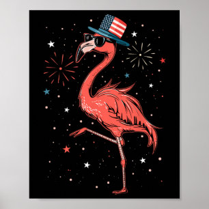 Poster Patriótico Americano Flamingo Dancing Usa Flag 4th