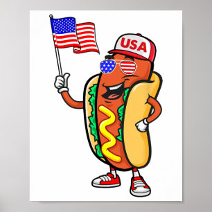 Poster Patriótico Cão Quente Bandeira Americana Usa Engra