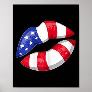 Poster Patriótico dos Lábios de Bandeira Americanos 4 De