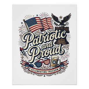 Póster Patriótico e Orgulhoso Vintage Quatro de Julho