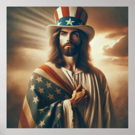 Poster Patriótico Jesus, Bíblia Cristã Americana Art Post
