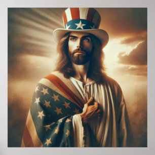 Poster Patriótico Jesus, Bíblia Cristã Americana Art Post