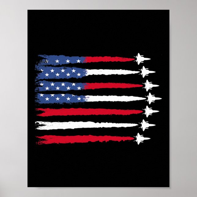 Poster Patriótico Vermelho Branco Azul Usa Bandeira Jatos (Frente)