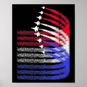 Poster Patriótico Vermelho Branco Azul Usa Bandeira Jatos