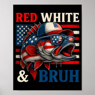 Poster Patriótico Vermelho Branco Bruh América Pescaria 4