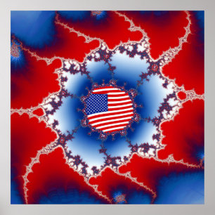 Poster Patriótico Vermelho Branco e Bandeira Azul America