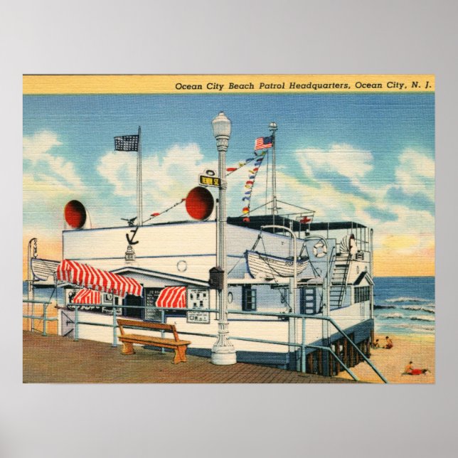 Póster Patrulha de praia, Ocean City NJ Vintage (Frente)