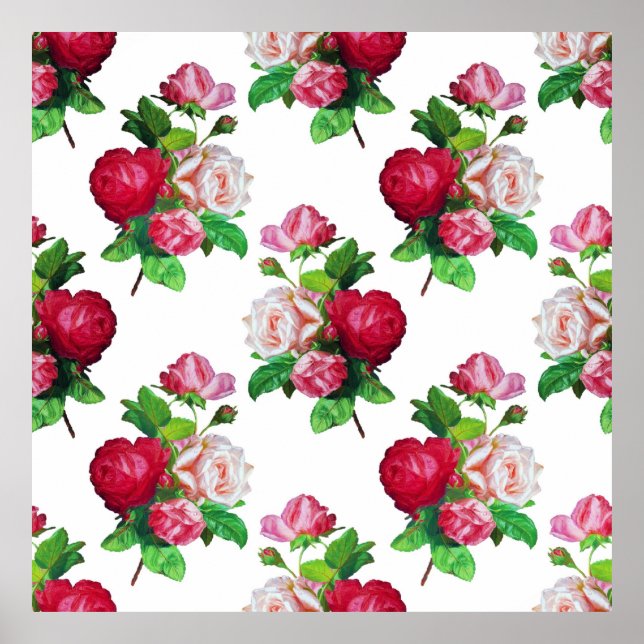 Poster Pattern with Red, White and Pink Roses, (Frente)