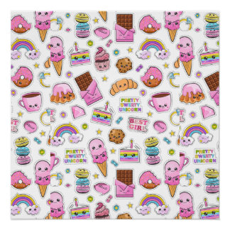 Póster Patterno Funny Unicorn Magic Rainbow Cute