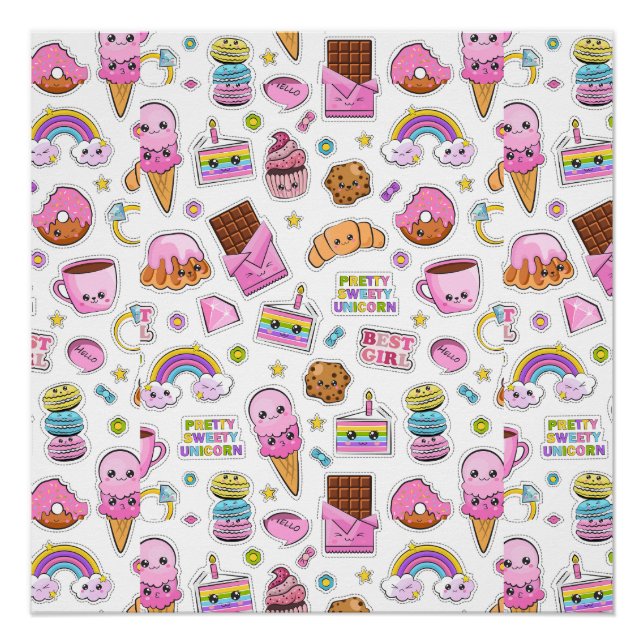 Póster Patterno Funny Unicorn Magic Rainbow Cute (Frente)