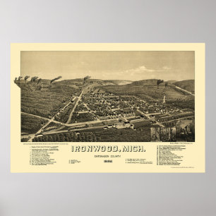 Poster Pau-ferro preto, mapa panorâmico do MI - 1886