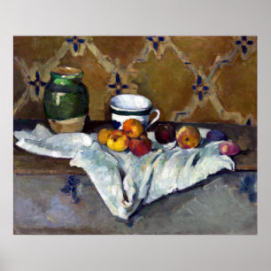 Póster Paul Cezanne ainda vive com Jar, Copa e Maçãs