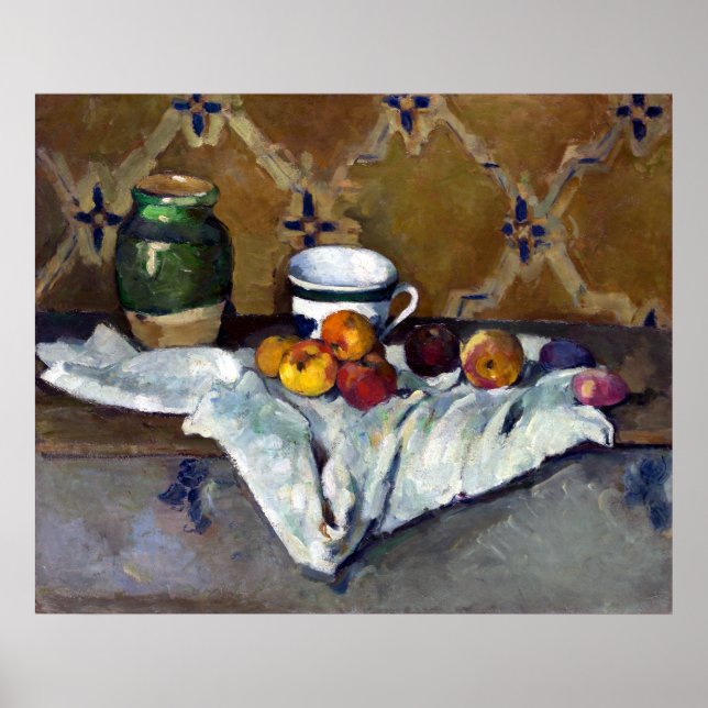 Póster Paul Cezanne ainda vive com Jar, Copa e Maçãs (Frente)