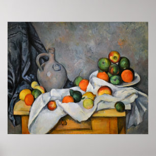 Poster Paul Cezanne - Cortina, Jug e Fruta Bowl