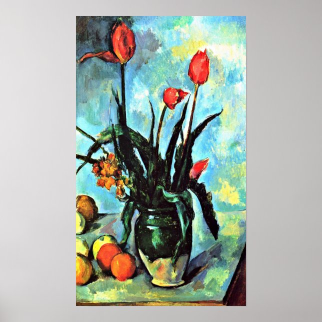Póster Paul Cezanne - Vaso vivo com tulipas (Frente)