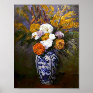 Poster Paul Cezanne Vintage Dahlias em um Delft Vase