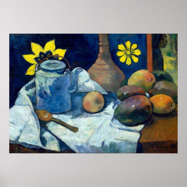 Poster Paul Gauguin ainda vive com bule e Fruta (Frente)