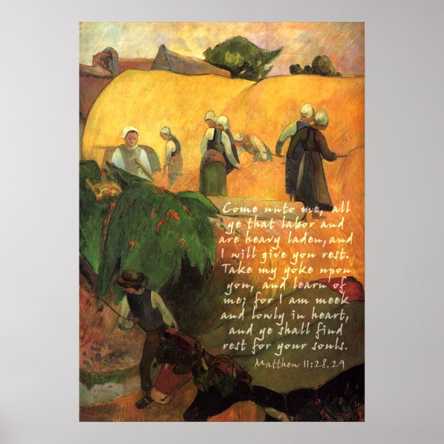 Póster Paul Gauguin Haymaking Com Scripting Verse (Frente)