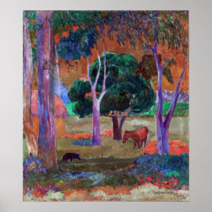 Poster Paul Gauguin - Paisagem com um Porco e um Cavalo