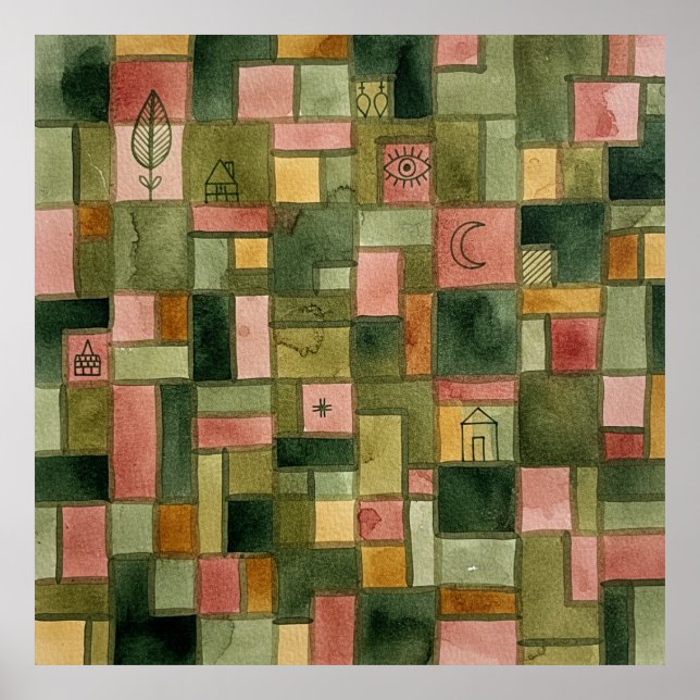 Poster Paul Klee Style Mosaic Garden Folk Art Print (Frente)