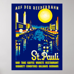 Poster Pauli à noite, Hamburgo, Alemanha