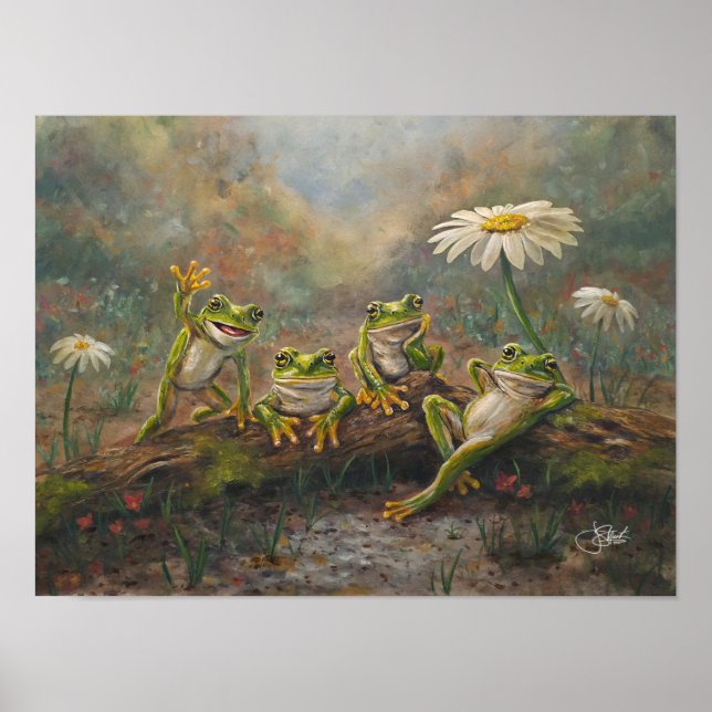 Poster "Pausa para o Almoço" Rãs Pintadas à Mão (Frente)