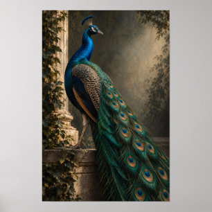 Poster Pavão Azul com Penas da Cauda Esmeralda Vida Selva