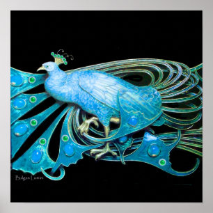 Póster PAVÃO, azul turquesa, verde preto