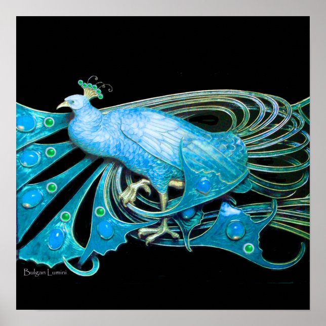 Póster PAVÃO, azul turquesa, verde preto (Frente)